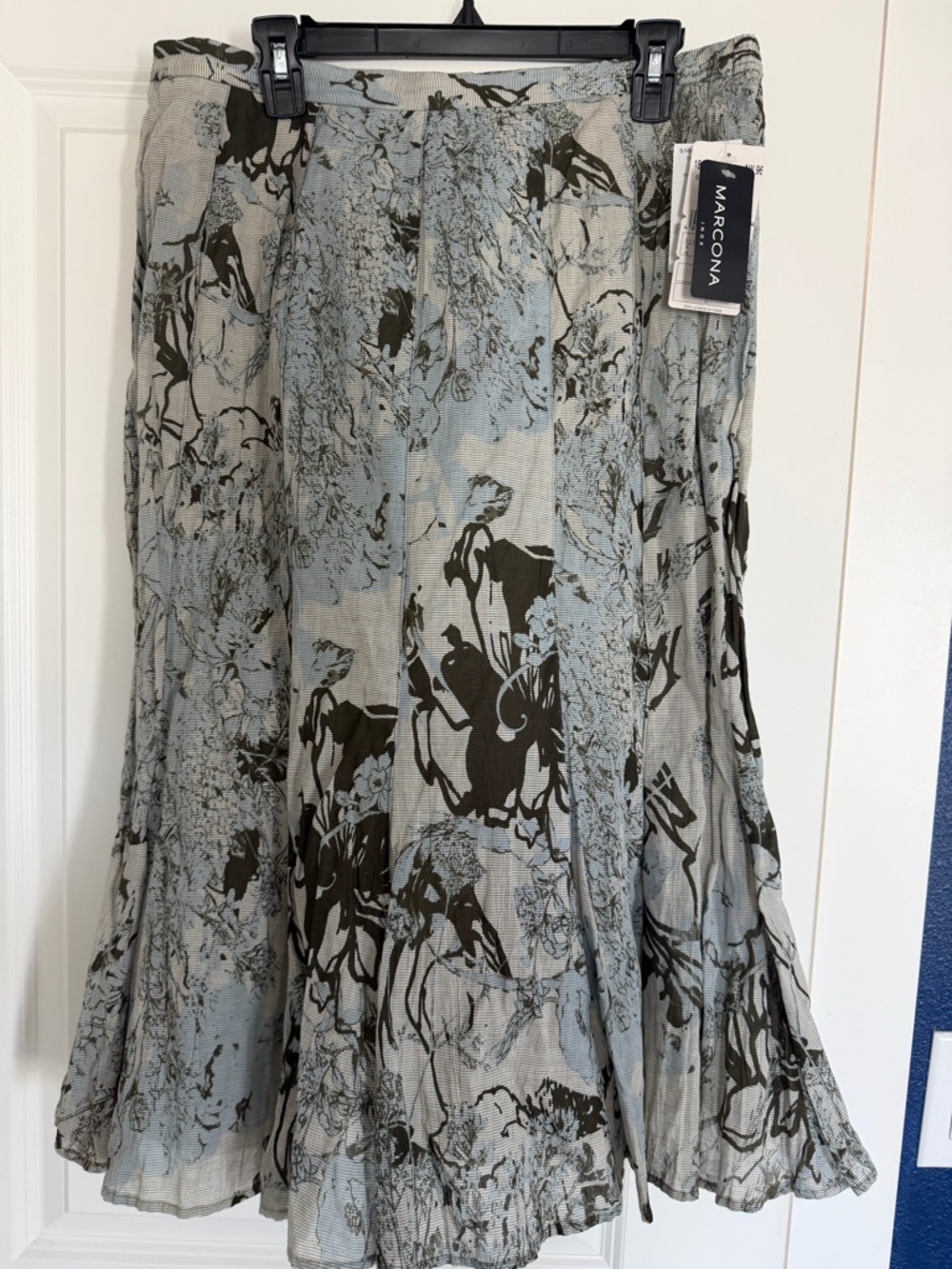 Women's A-Line Floral Midi Skirt in Light Blue and Olive